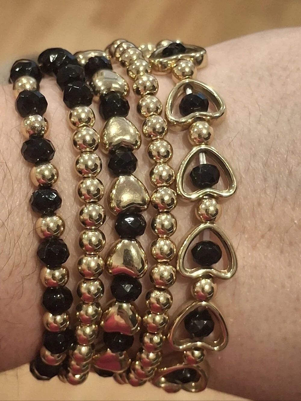 Black & Gold Stackable Stretchable bracelets,